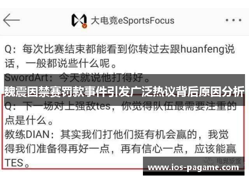 魏震因禁赛罚款事件引发广泛热议背后原因分析