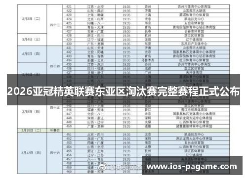 2026亚冠精英联赛东亚区淘汰赛完整赛程正式公布 2026亚冠精英联赛东亚区淘汰赛完整赛程正式公布