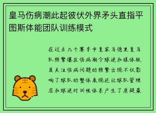 皇马伤病潮此起彼伏外界矛头直指平图斯体能团队训练模式 皇马伤病潮此起彼伏外界矛头直指平图斯体能团队训练模式